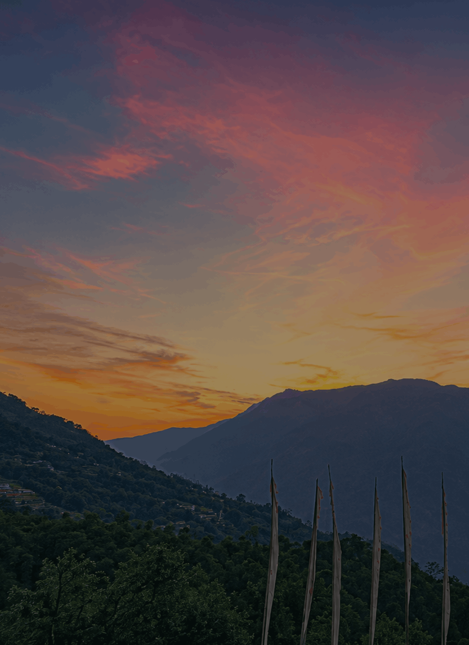 A quiet Himalayan valley in Sikkim at first light.