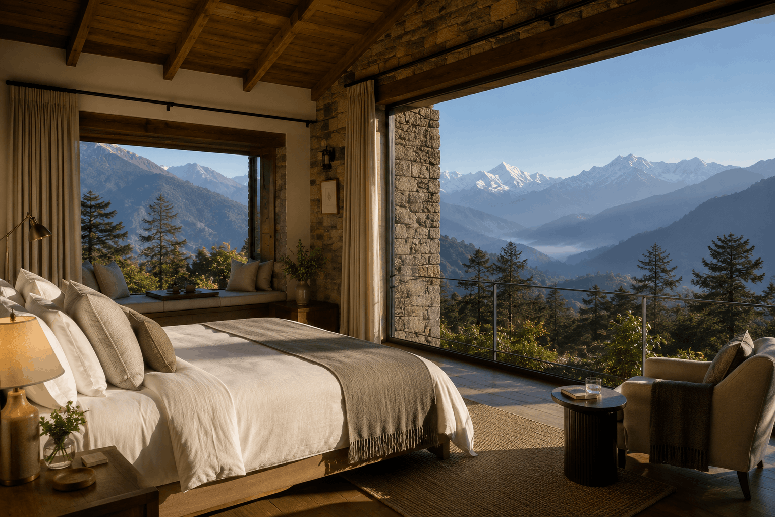 An uninterrupted mountain view from a quiet luxury property.